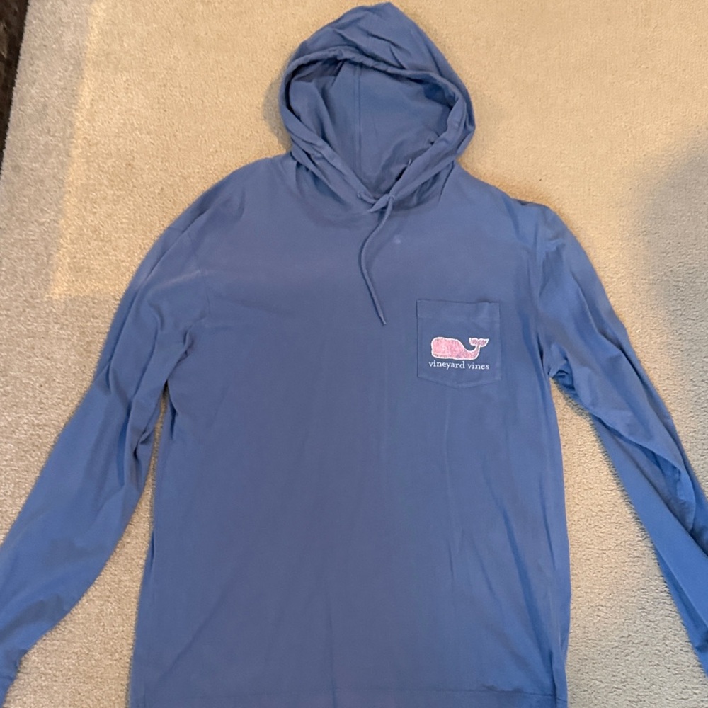 Vineyard Vines Men's Hoodie in Blue with Pink Logo